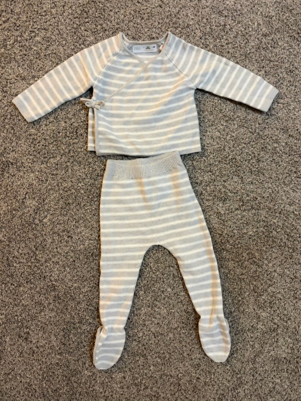 Zara Baby Boy 3-6 Months Striped Wrap-over Top and Footed Pants